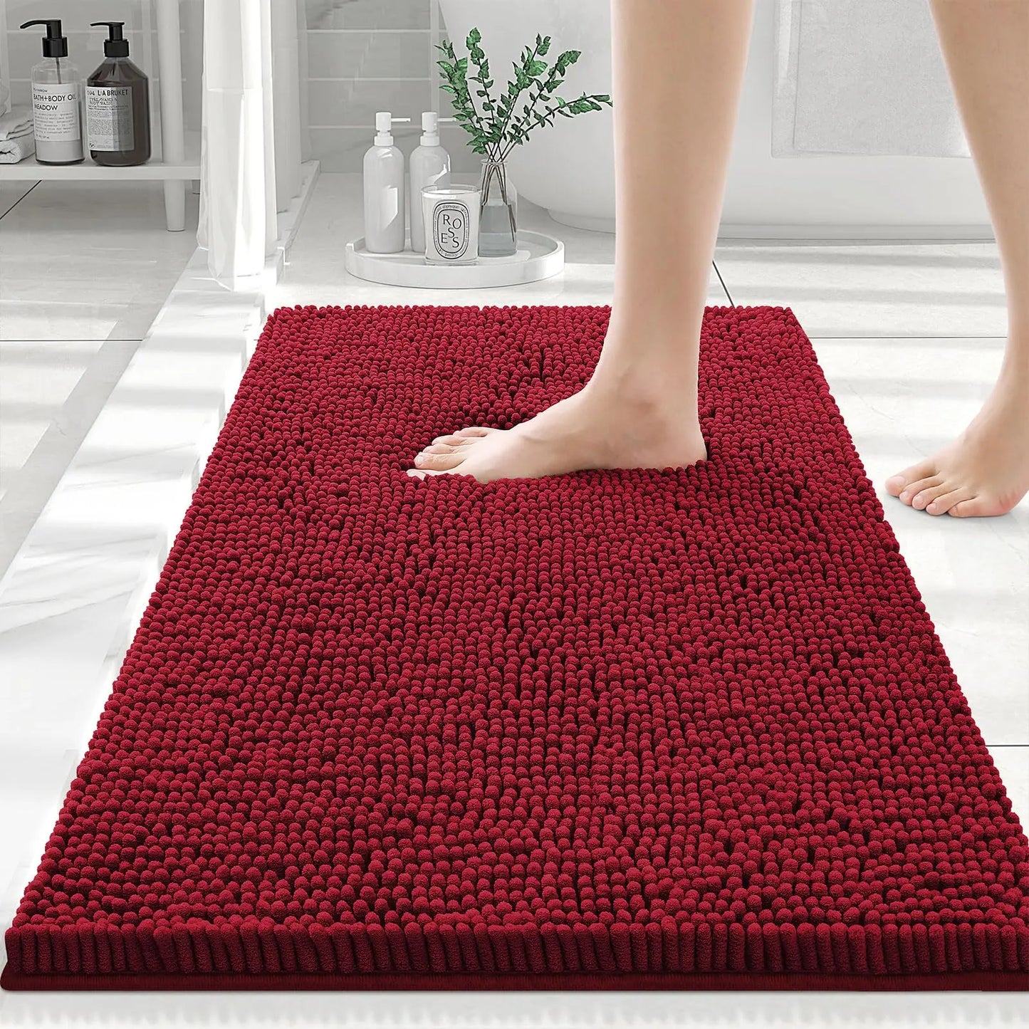 Chenille Bath Kitchen Living Room Shower Mats Resist Dirt & Absorbent Machine Wash