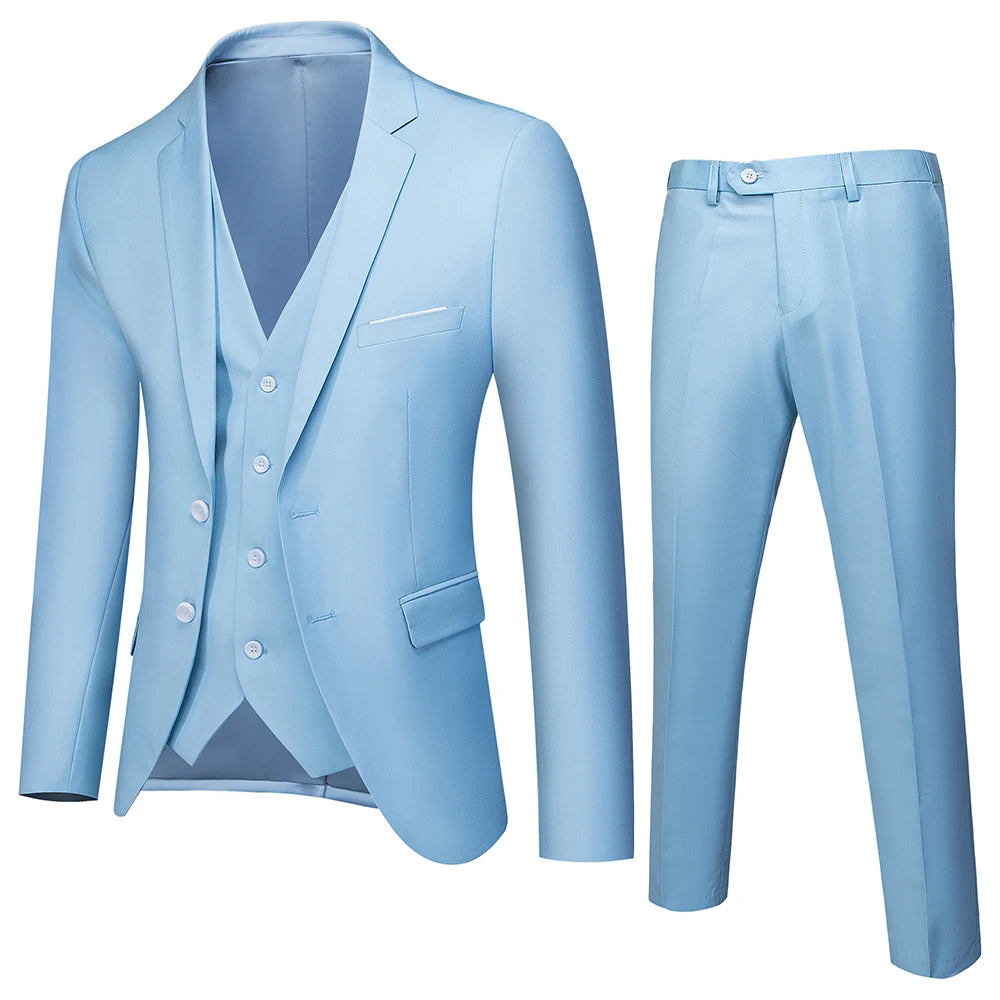 Men's 3 Piece Suit, Jacket Vest Trousers, Slim Fit Blazer Waistcoat Pants
