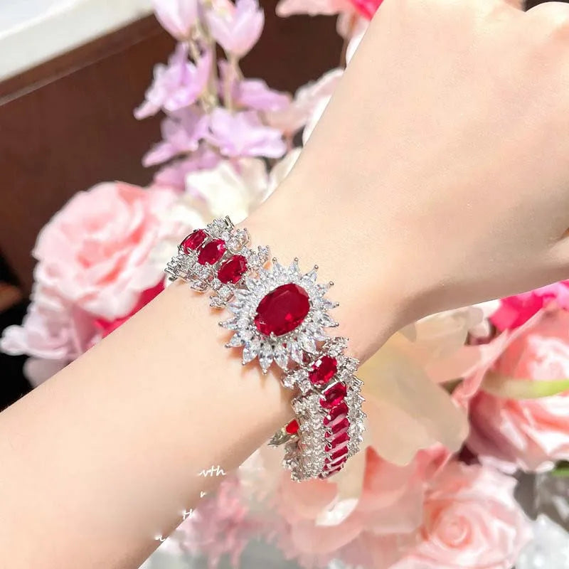 Women Necklace plated 18K red zircon flower bracelet