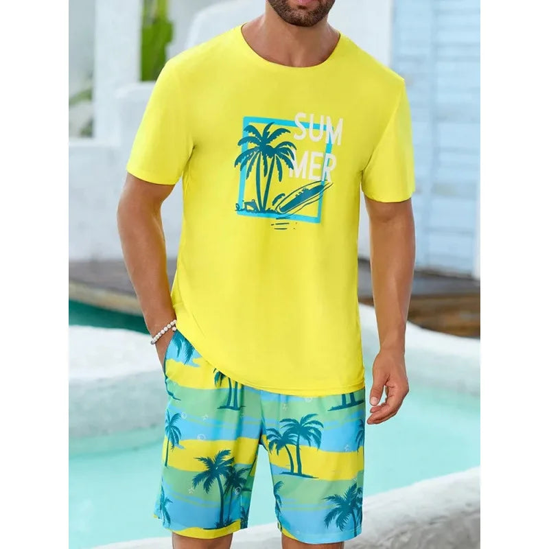 Soft and comfortable Beach Short Sleeved Shirt with Casual Short Set