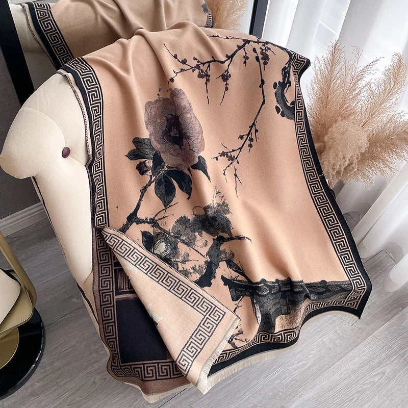 Women Luxury Winter Warm Ink Wash painting Scarf Pashmina Shawl