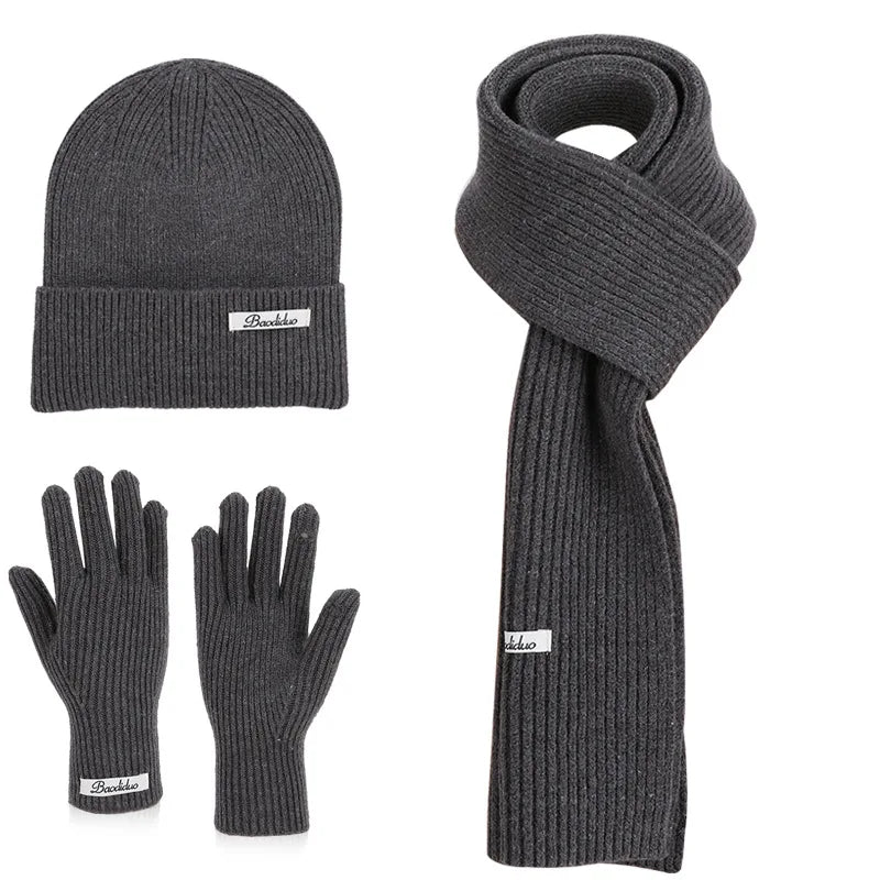 Winter Warm Knitted Hat Scarf Gloves Women's Windproof Three-piece Set