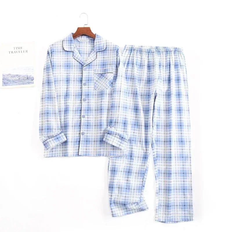 Plaid Design Multi Colors Warm Cotton Flannel Long-sleeved Trousers Pajamas Set for Men