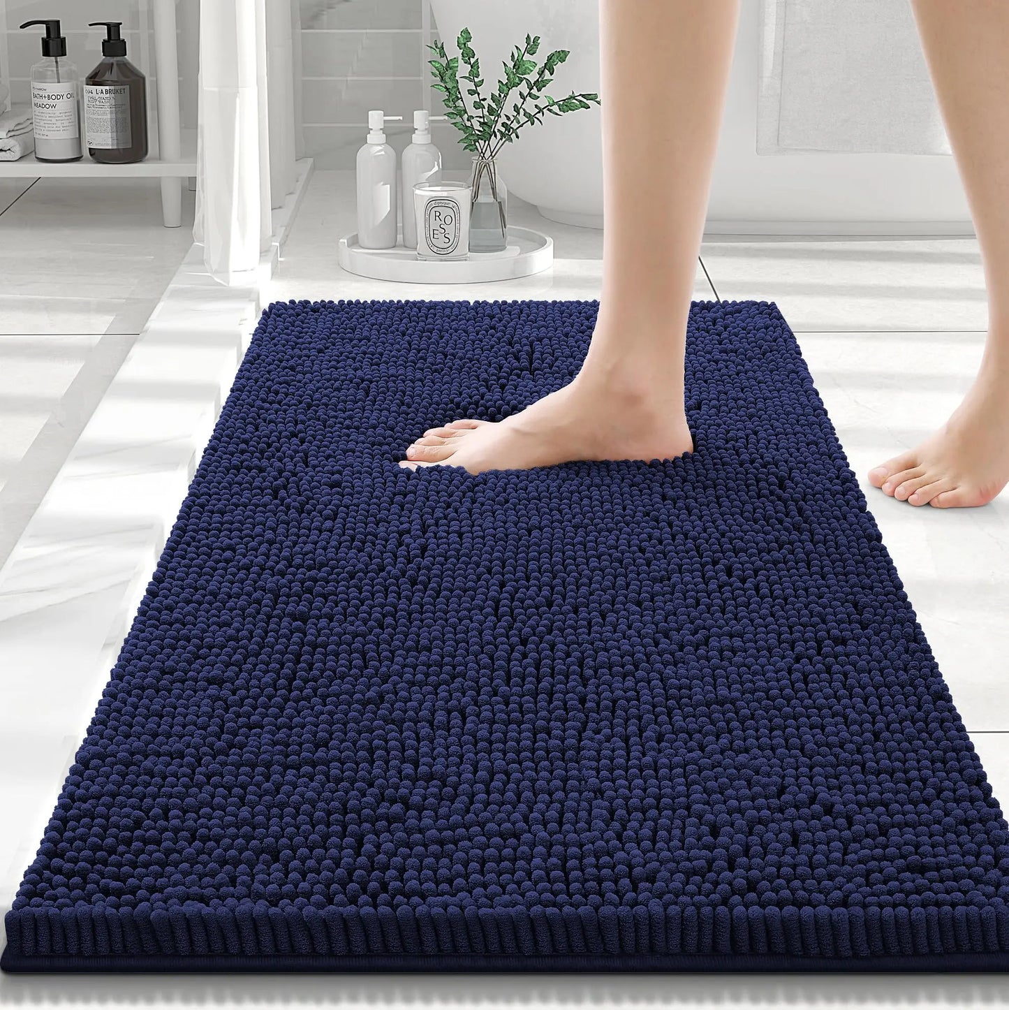 Chenille Bath Kitchen Living Room Shower Mats Resist Dirt & Absorbent Machine Wash