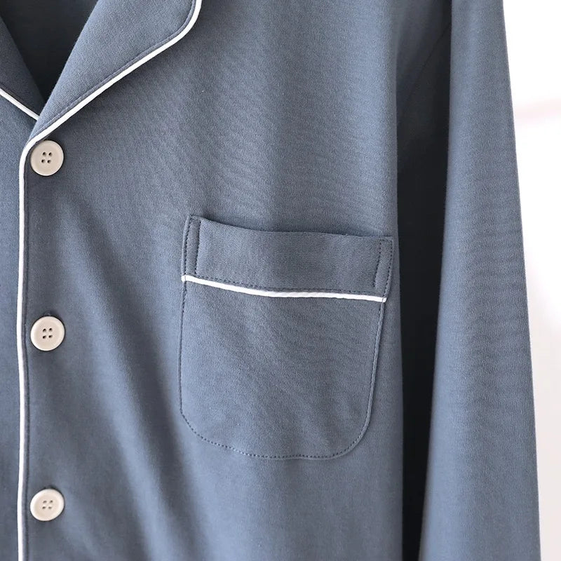 100% Cotton Men Pajamas, Thick sleepwear Long sleeved long pants Nightwear Loungewear