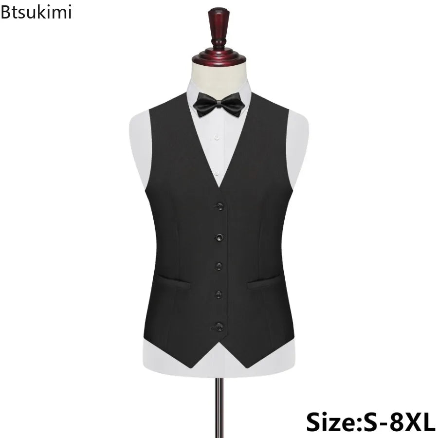 7XL 8XL Plus Size Slim Suit Vest Business Men's Dress Vest Fashion Solid Single Breasted V-neck Formal Waistcoats