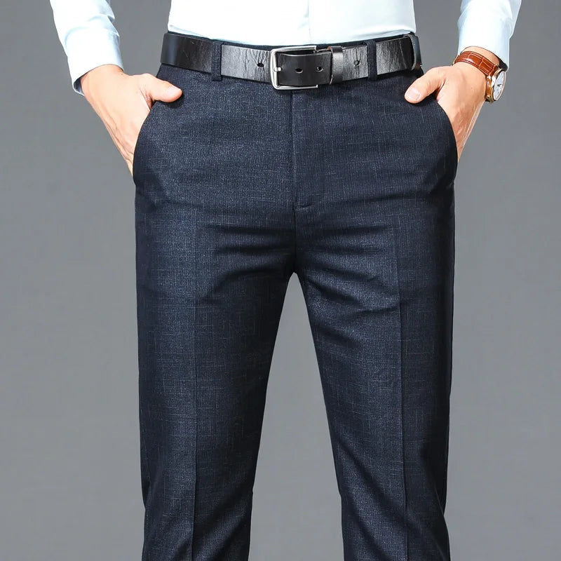 Business Men's Casual Suit Pants Solid High Waist Straight Classic Style Plus Size