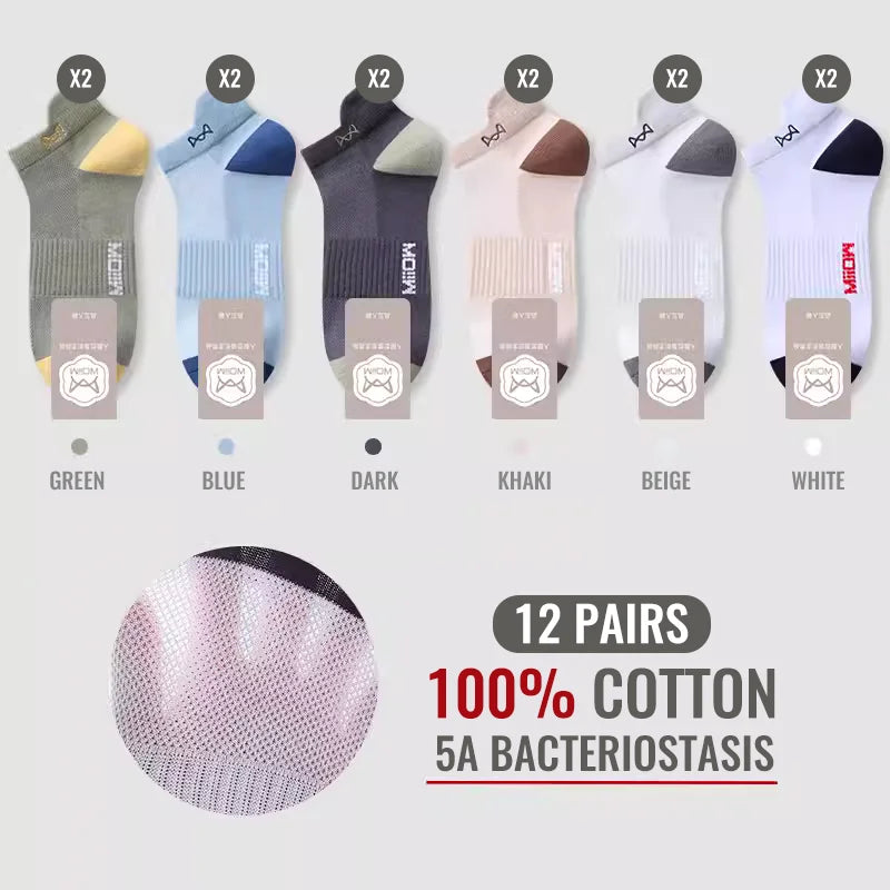 100% Pure Cotton Men Short Socks Set Lycra Band Ear-lifting Heel Protection Deodorant Antibacterial Sports Ankle Sock