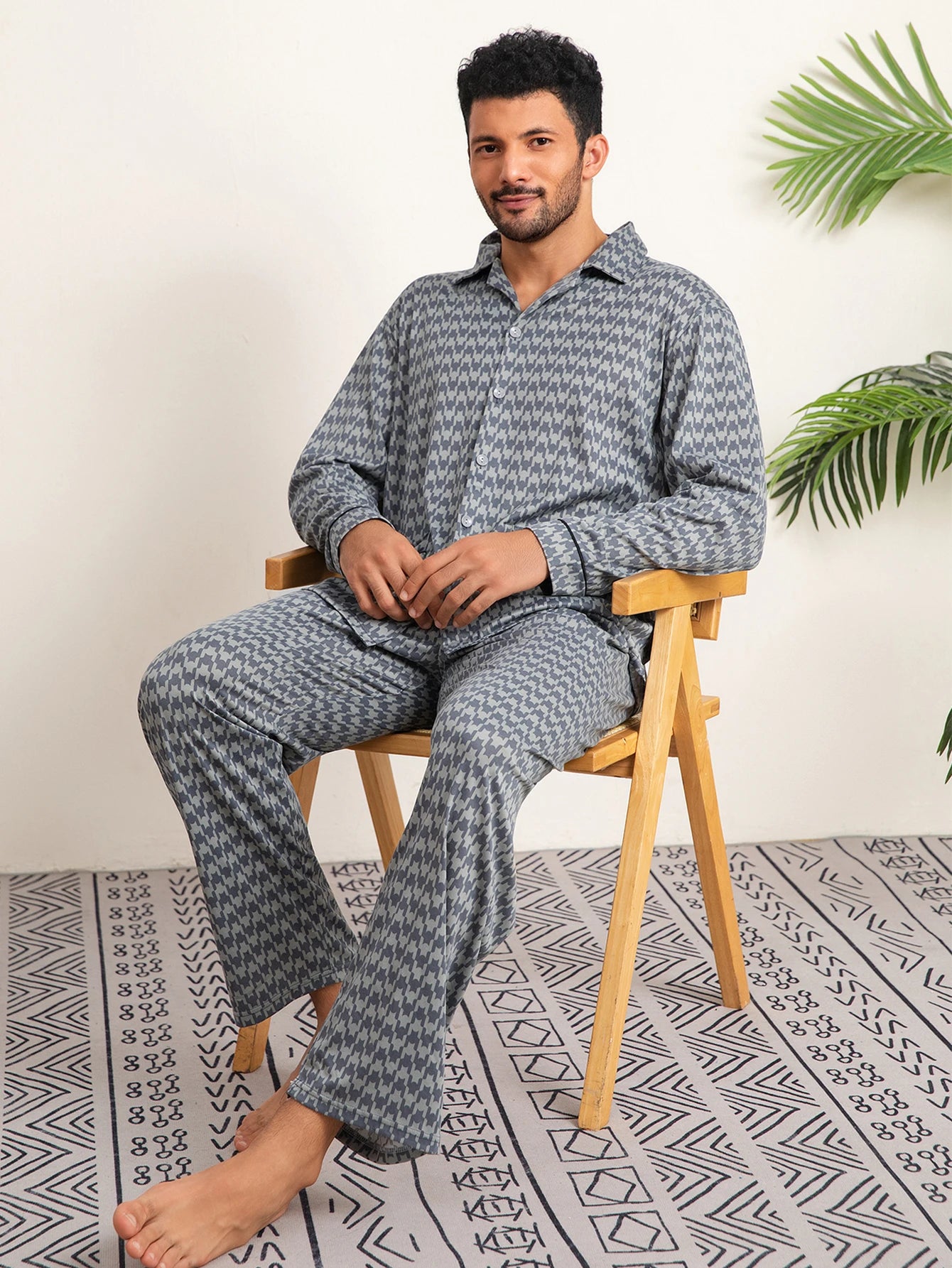 Casual Pajamas for Men, Autumn and Winter Long-Sleeved Set Loungewear