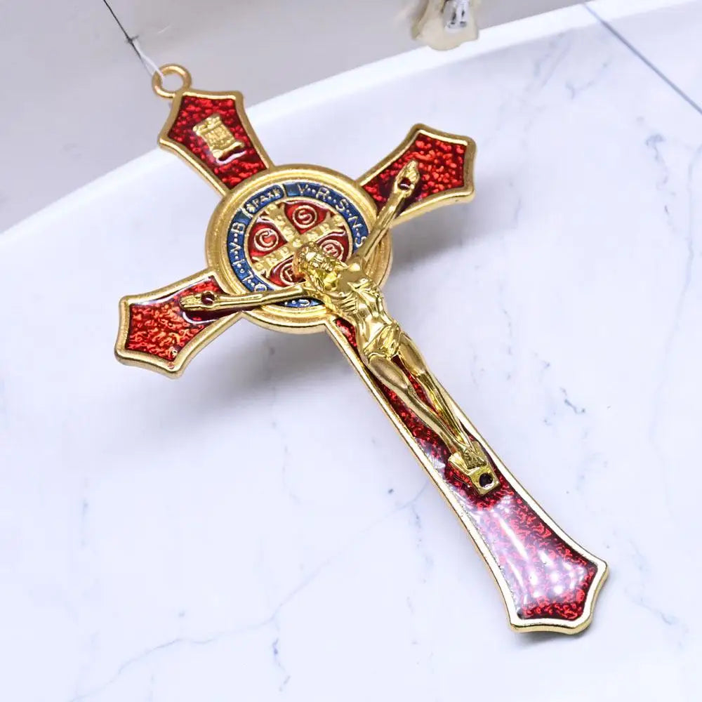 12*7cm Golden Saint Benedict Cross Jesus Christ Pendant Religion Praying & Decoration