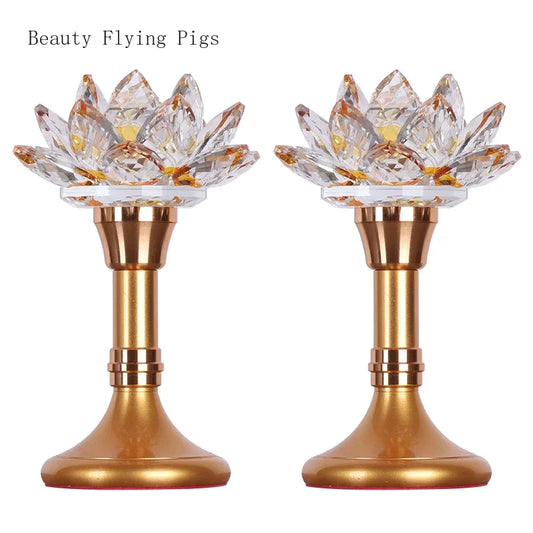 Colorful Glass Lotus Simulated Candlestick, Feng Shui Peace and Love