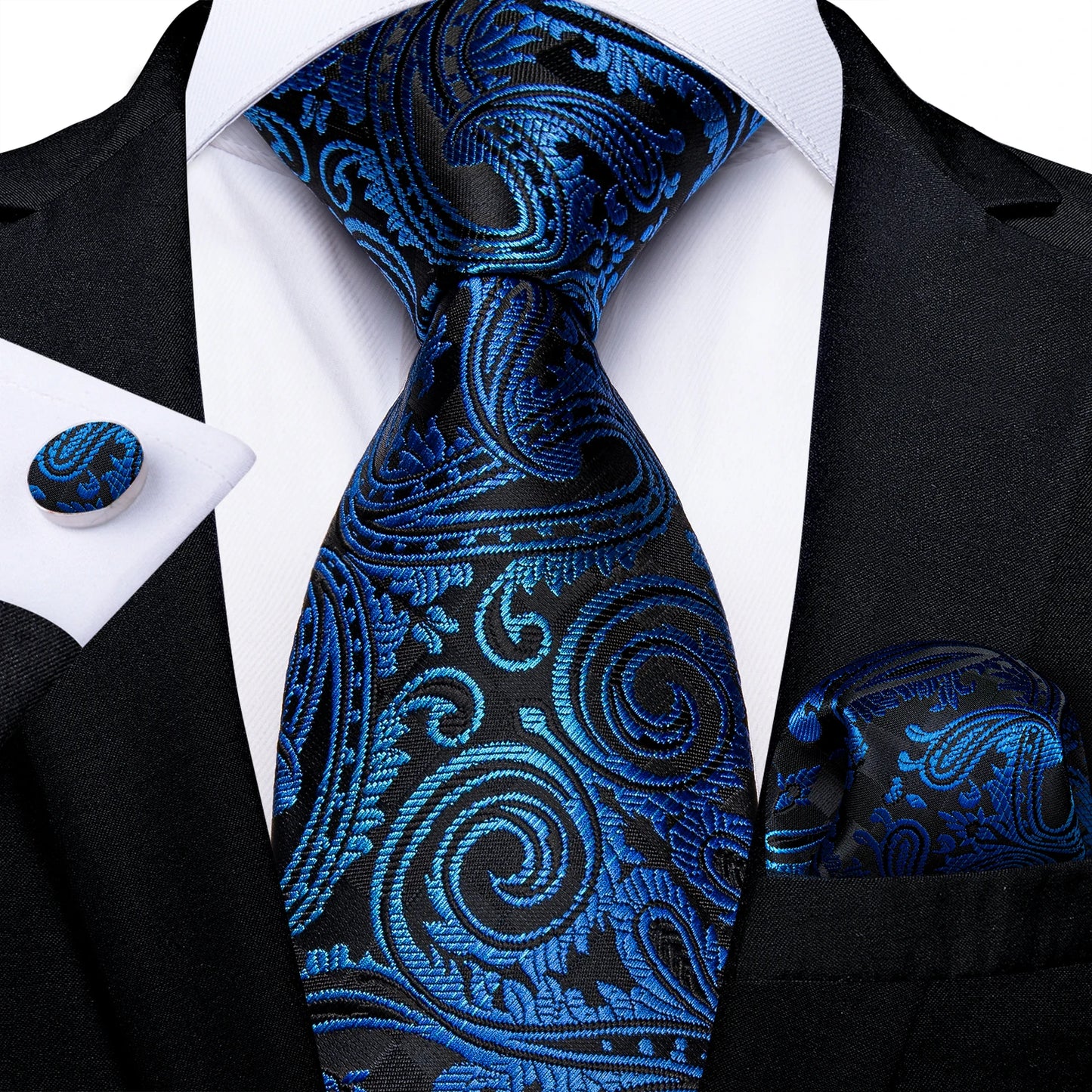 New Classic 100% Silk Men's Ties 8cm Blue Plaid Dot Striped Business Necktie Handkerchief Wedding Party Tie Set