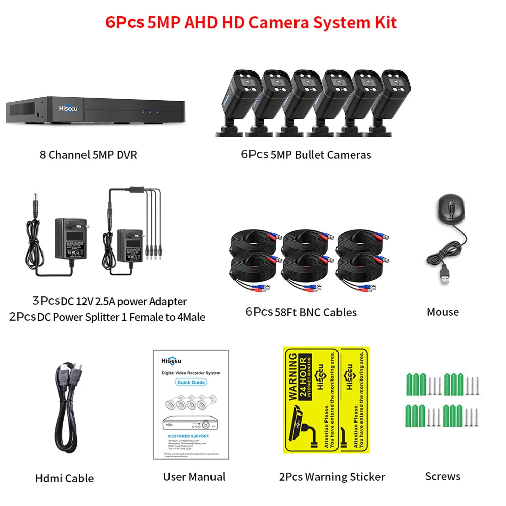 Hiseeu 4CH 8CH 5MP AHD CCTV Camera System Kit Home Waterproof Surveillance Bullet Analog Cameras for DVR Guard Live