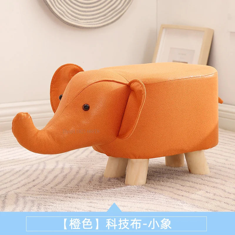 Real Wood Low Stools Creative Animal Elephant Cartoon Family Change Shoe taburete Small Stool ottomans Lovely pouf