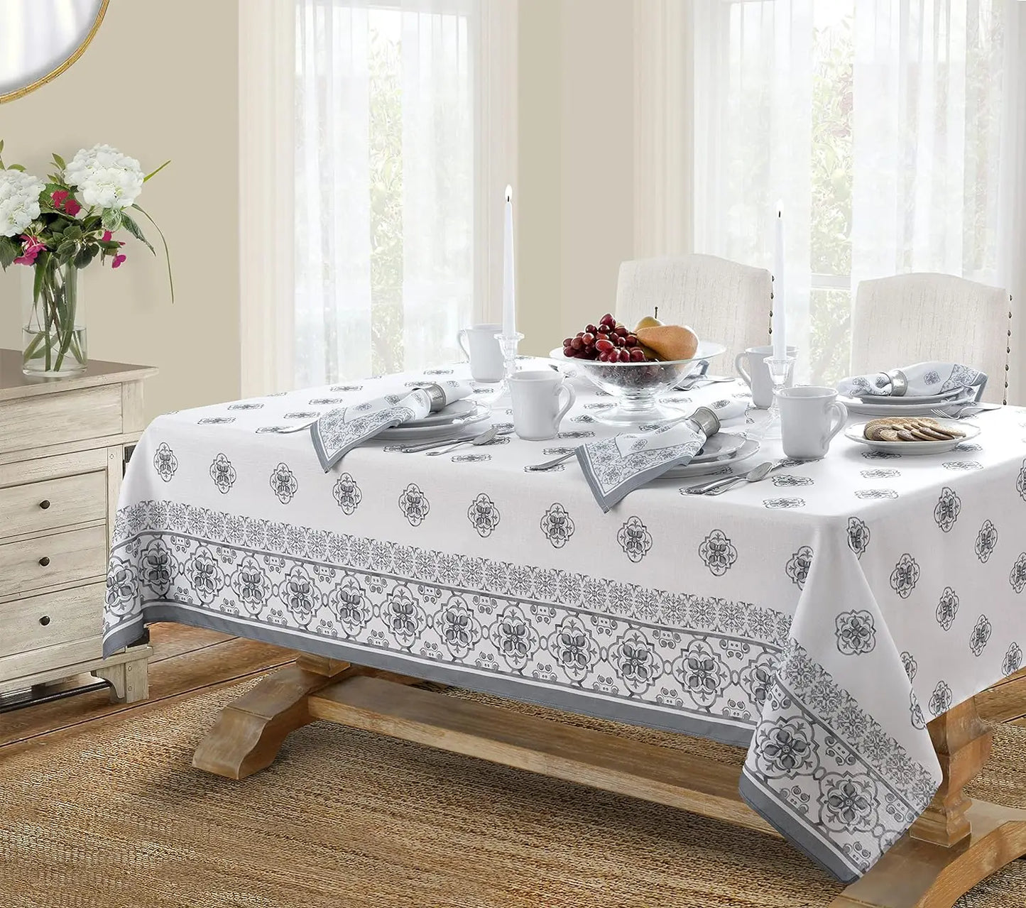 Lemon Orchard Blue Pattern Tablecloth Polyester Wipeable Waterproof Tablecloth Indoor Outdoor