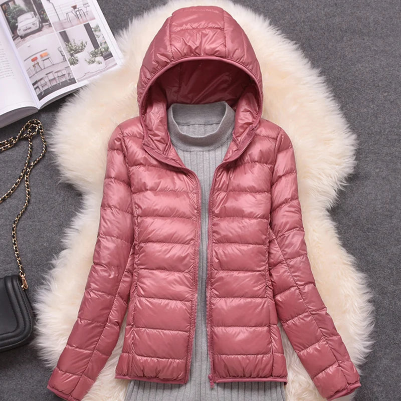 Women Ultra Lightweight Travel Packable Hooded Down Coats Plus Size 5XL 6XL 7XL