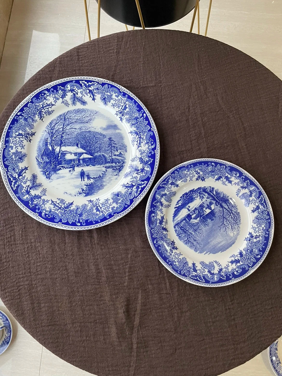 American country style winter snow scenery, glazed color steak, pasta, dinner plate, afternoon tea, coffee cup, plate