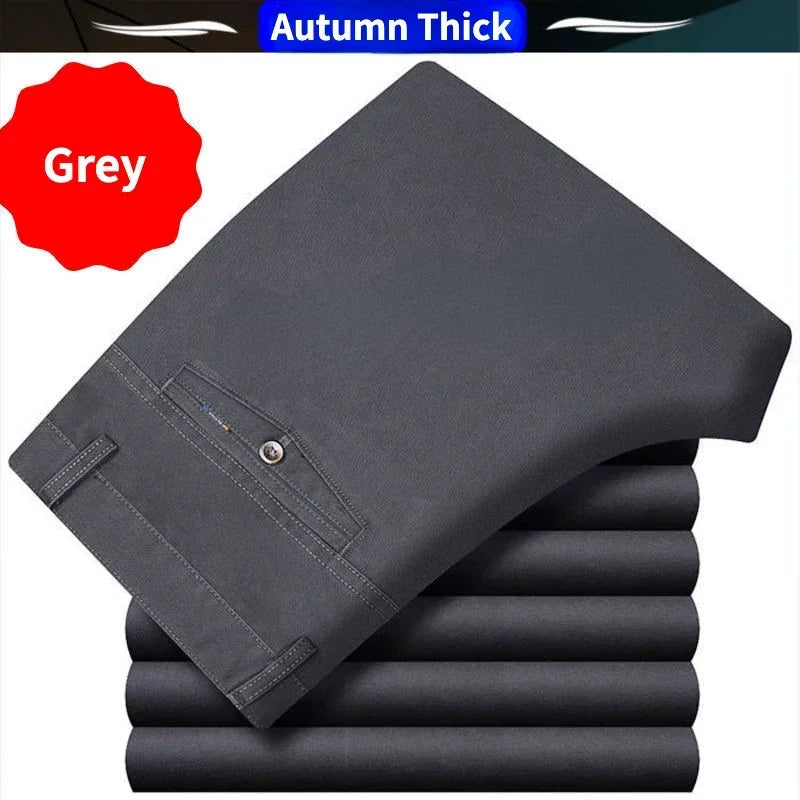 100% Cotton Summer Thin Suit Men's Casual Pants Thick Classic Stretch Trousers
