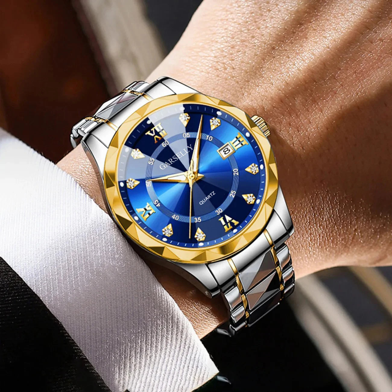 Luxury Men's Watches Date Week Stainless Steel Waterproof Luminous Classic Business Men Wristwatch