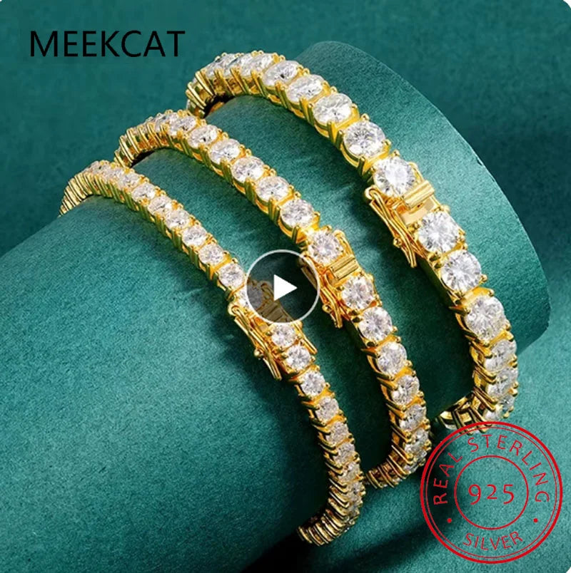 18k Gold Plated Moissanite Tennis Bracelet for Women and Men 3/4/5mm S925 Sterling Silver Certified