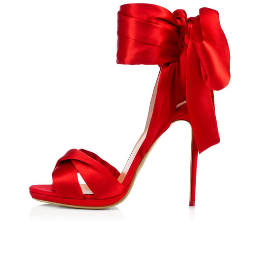 Summer satin bow cross-band sexy open-toe women sandals thin high-heeled shoe