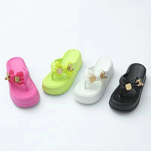 Women Bow Platform Flops Thick Sole Comfortable Sandals Slip-on