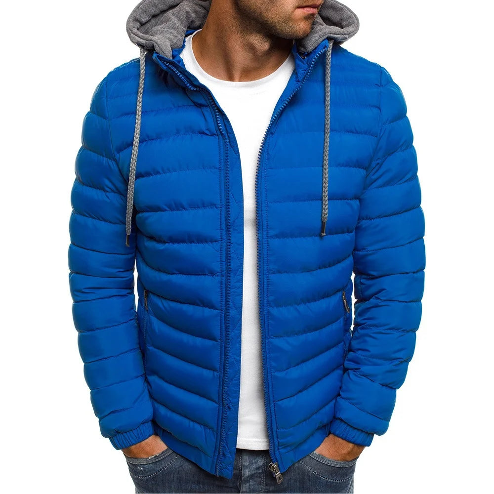 Men's Parkas Solid Hooded Cotton Coat Jacket Warm Autumn Winter