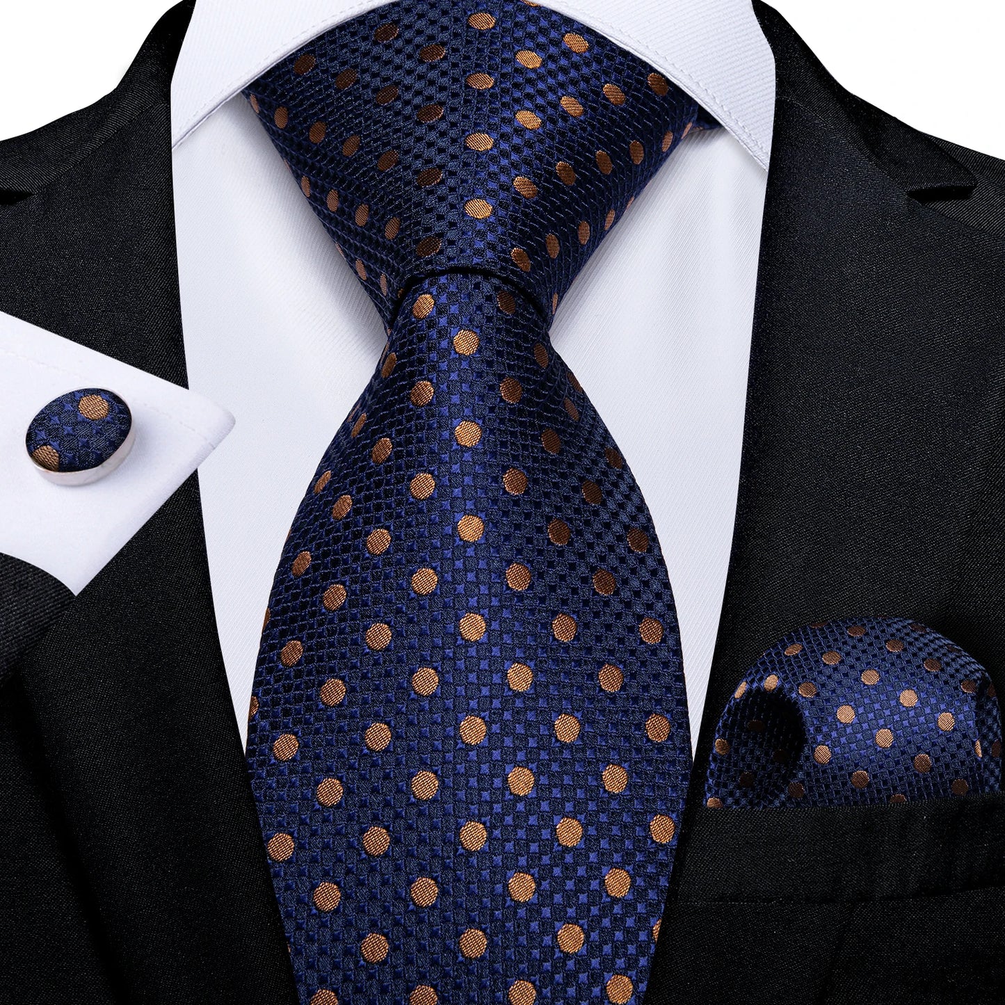 New Classic 100% Silk Men's Ties 8cm Blue Plaid Dot Striped Business Necktie Handkerchief Wedding Party Tie Set