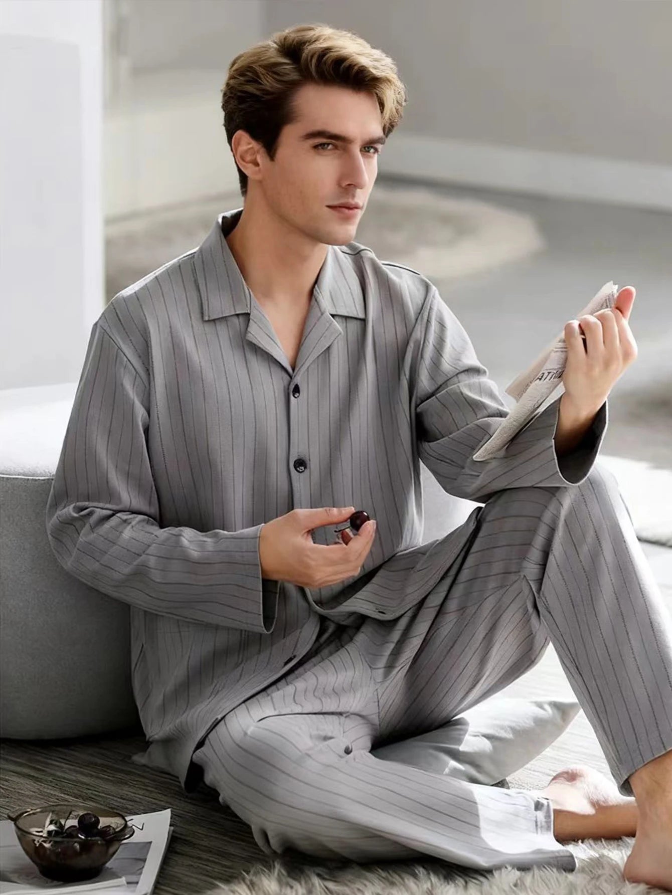 Casual Pajamas for Men, Autumn and Winter Long-Sleeved Set Loungewear