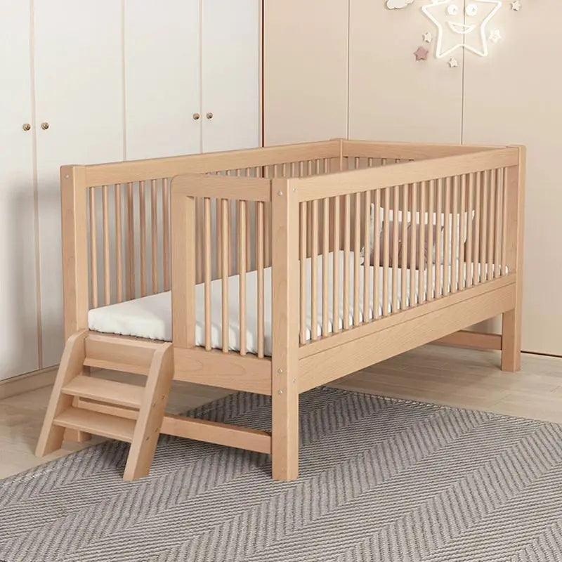 Toddler Bed with Mattress Solid Pine Wood Kids Furniture with Safety Guardrails for Bedroom & Nursery