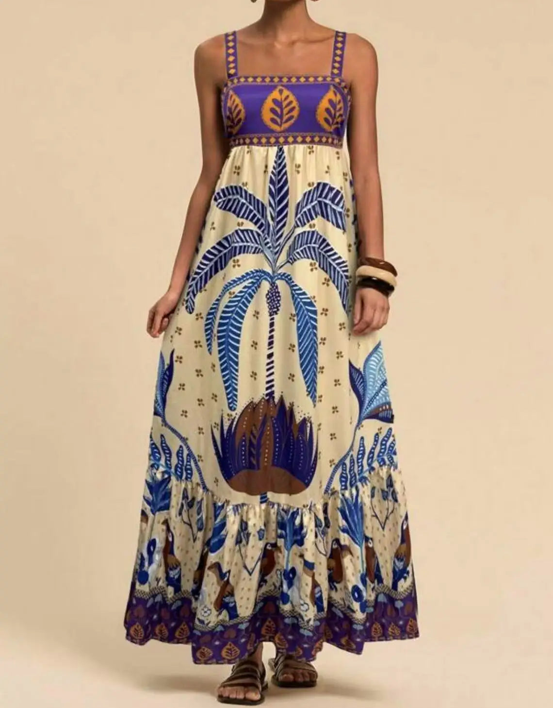 Women's Elegant Print Summer Dress Spaghetti Strap Vacation Party Dress