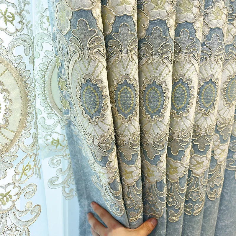 European Embroidery Luxury Curtains Blackout Window Decor Chenille Jacquard Tulle