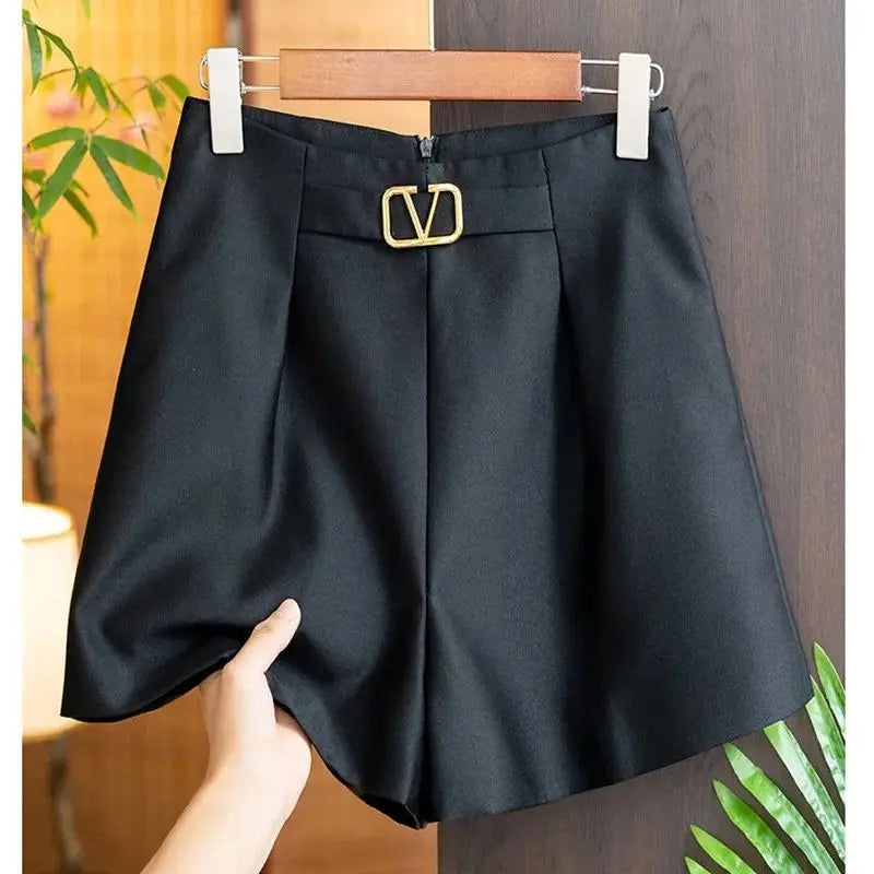 Summer Casual Suit Shorts Wide Legs Silk Satin