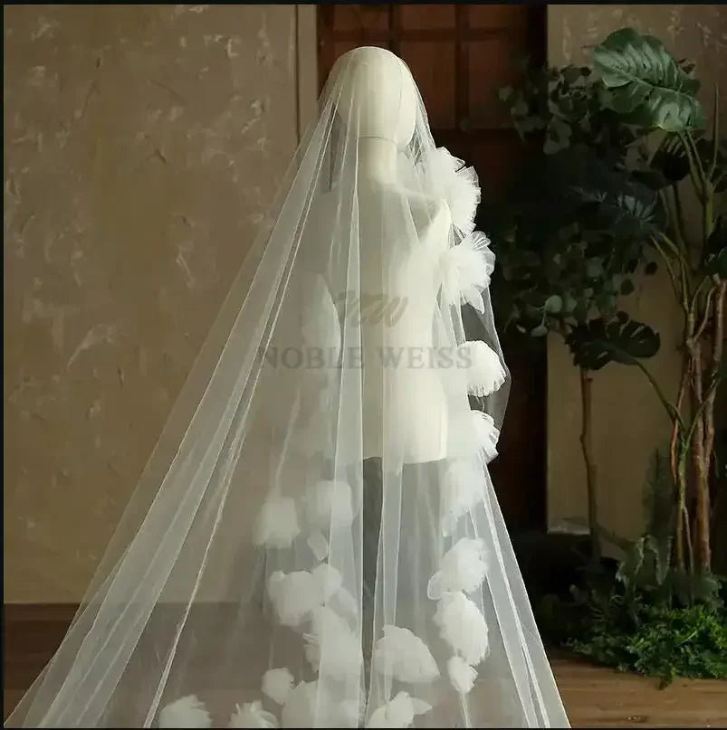 Bridal Flower Wedding Veil Long 3D Flower Hair Accessories Customized