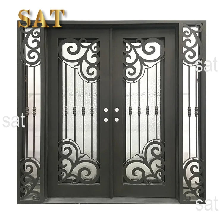 Modern Exterior Wrought Iron Double Luxury Entry Garden Doors for Villa