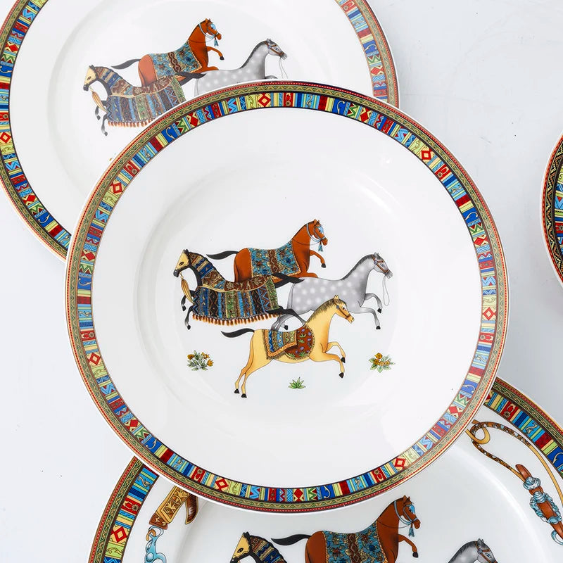 Mongolian Style Horse Plate Ceramic  Dinner Plates No Box No Logo