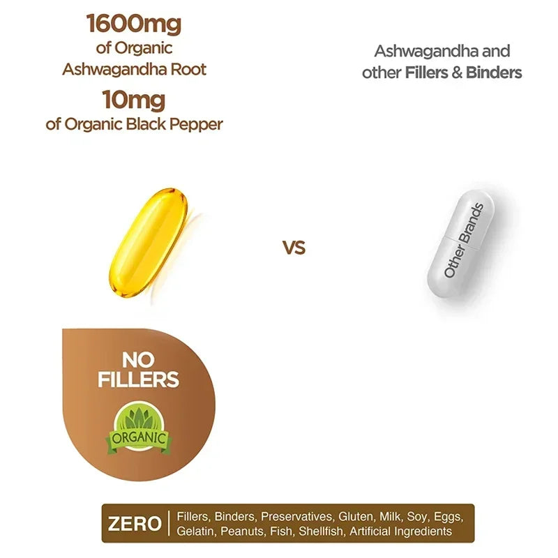 Ashwagandha Extract - Relieve Anxiety and Stress, Help Healthy Deep Sleep, Relieve Insomnia, Lose Belly Fat, and Manage Weight