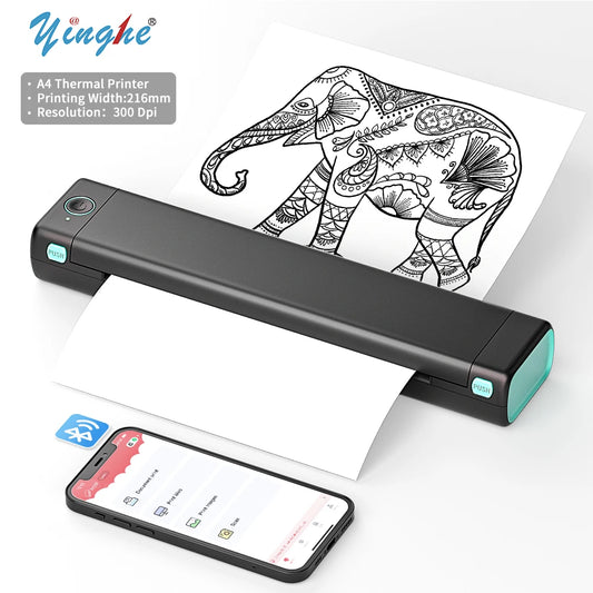M08F Portable Phone Travel Home Wireless Thermal Printer Bluetooth Use A4 Mobile Printer for Laptops Inkless