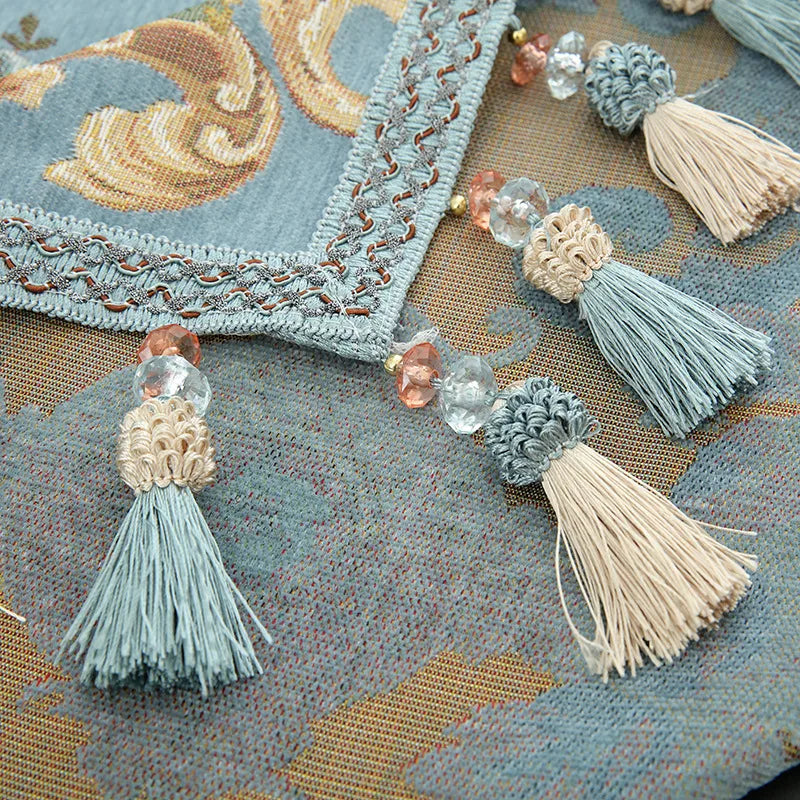 Luxury Jacquard Tablecloth with Tassel Pendant Chenille Fabric Rectangular Table Cover European Living Room Coffee Table Cloth