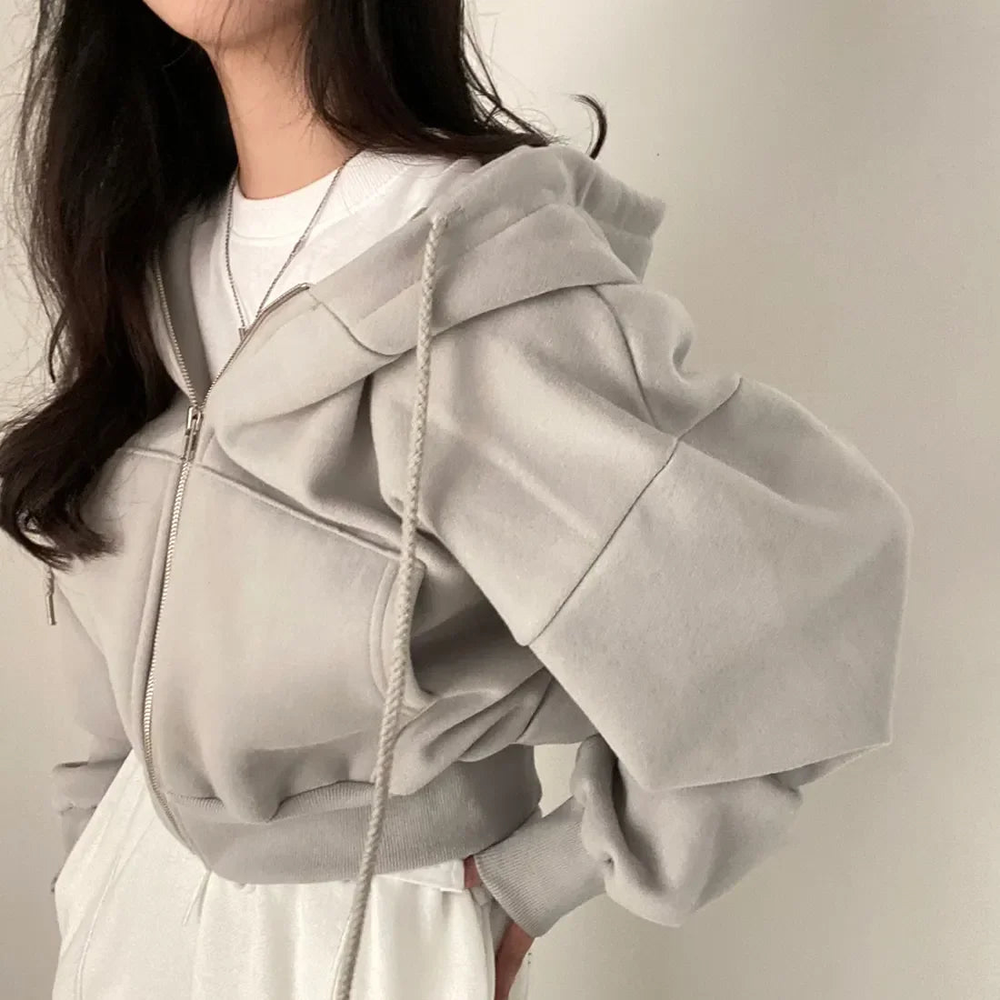 Women Casual Hood Sweatshirt Zip Up Long Sleeve Oversized Loose Jackets