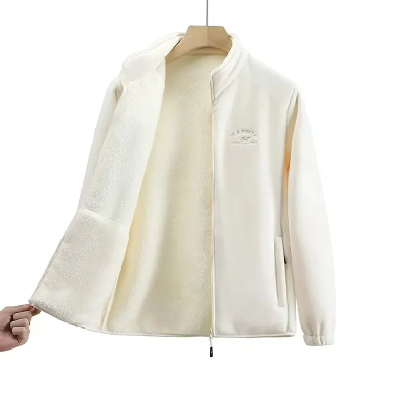 Women's Winter Sport Wool Liner Coat Loose-Fit Full Sleeve Polar Fleece Zipper