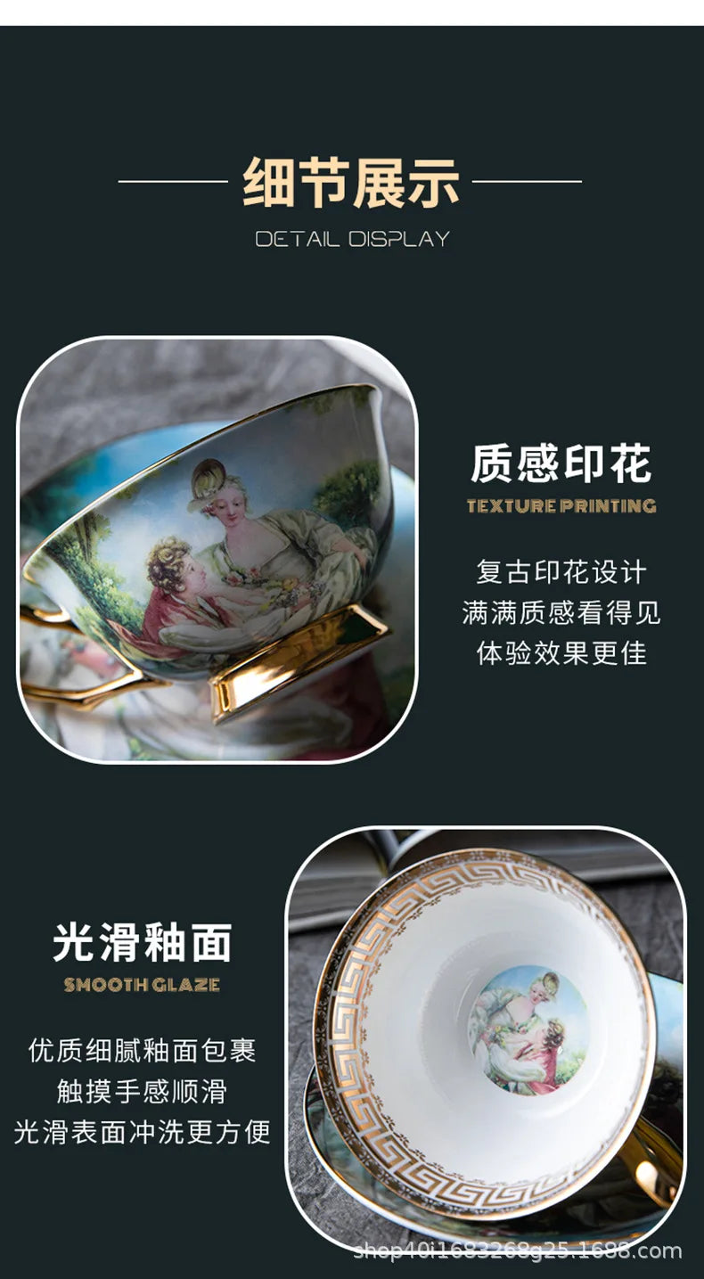 European Royal Palace Bone China Coffee Mug Luxury Porcelain Tea Set Ceramic Tea Cups with Saucer Spoon Drinkware Coffeeware