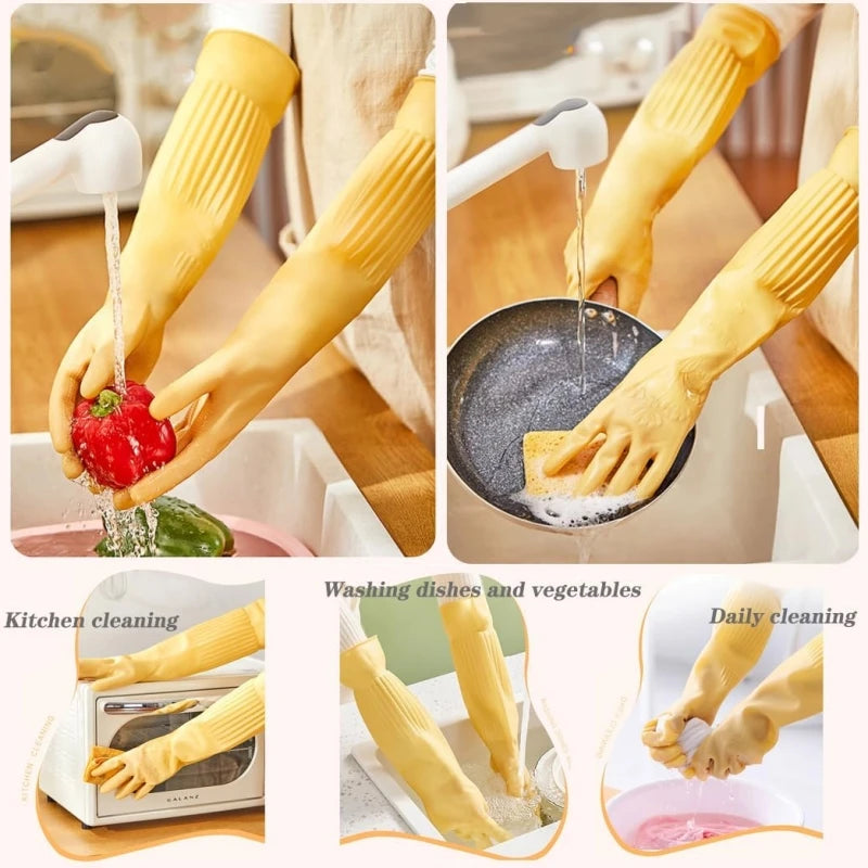 45CM Extra-Long Rubber Cleaning Gloves Non-Slip Reuseable Kitchen Washing Tools for Household Bathroom Dishwashing Latex Gloves