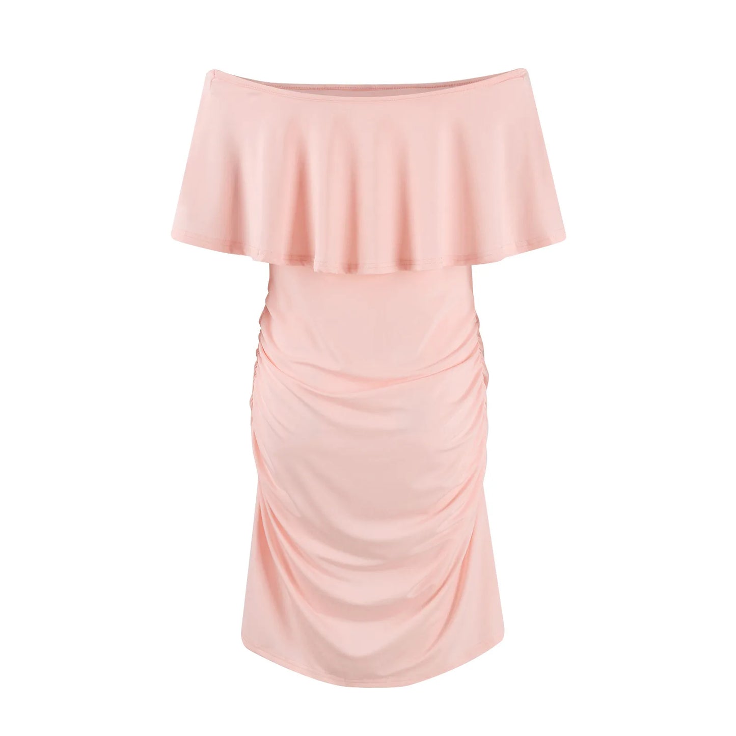 Maternity Dress Short Sleeve Slash Ruffles
