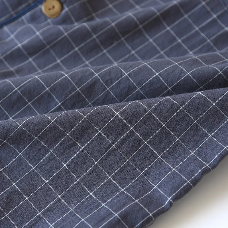 Men's Pajamas Summer Thin Short-sleeved Shorts Cotton Plaid