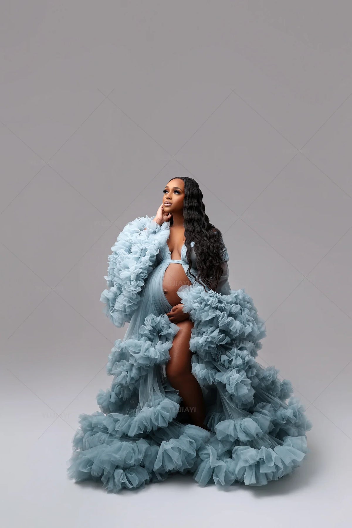 Maternity Dresses for Photoshoot Puffy Tulle Women Robe Long Sleeve Maxi Gown Wedding Anniversary Pregnancy Sleepwear Nightwear