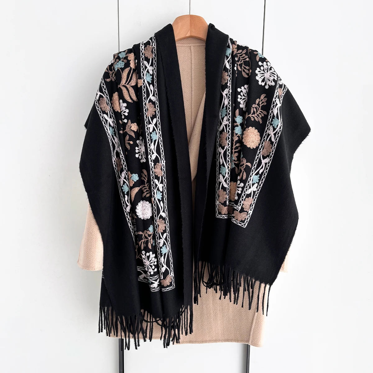 Many Colors Floral Warm Scarf For Women 70*210cm Luxury Faux Cashmere Shawl Winter Thick Pashmina Tassels Poncho Elegant Wrap