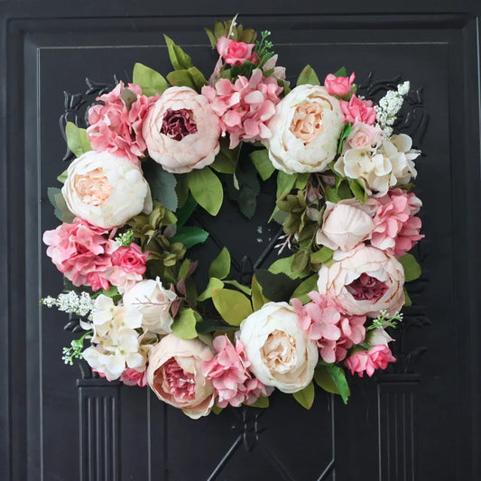 Home Decor Artificial Peony Front Door Wreath