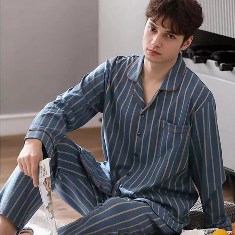 Casual Pajamas for Men, Autumn and Winter Long-Sleeved Set Loungewear