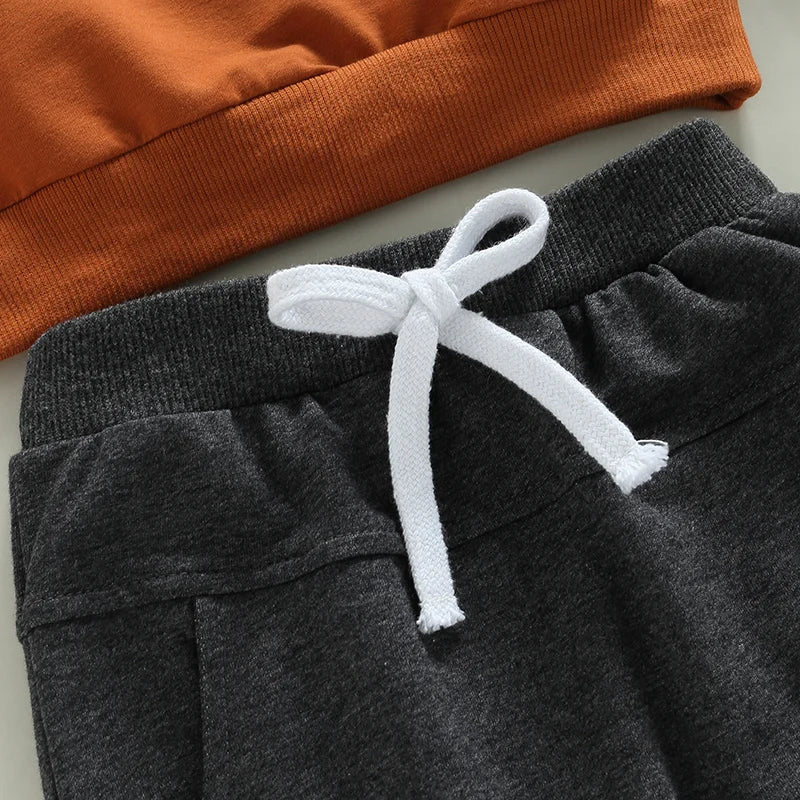 Boys Print Sweatshirts & Elastic Drawstring Pants 2pcs Set